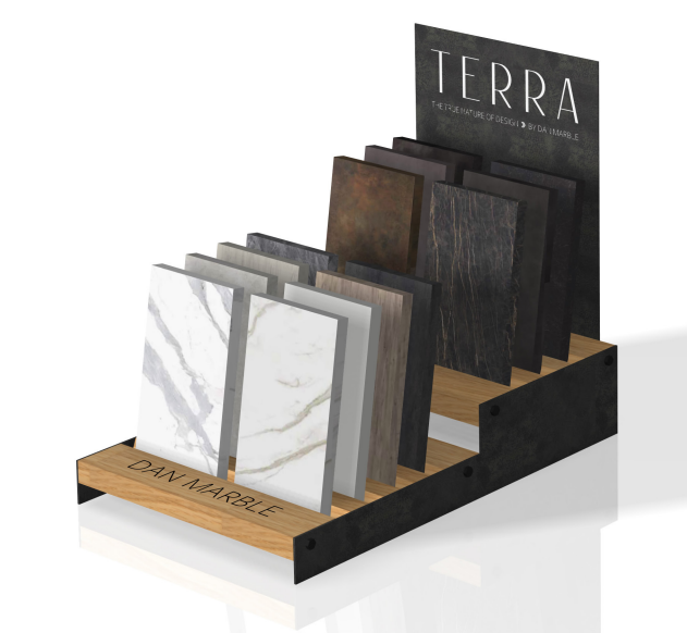 Simple Ceramic Tile Display Stand With Multiple Slots Laminated Wooden Display Stand