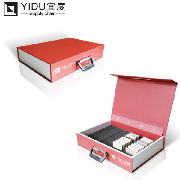 Red Stone Sample Portable Display Box, Quartz Stone Sample Suitcase