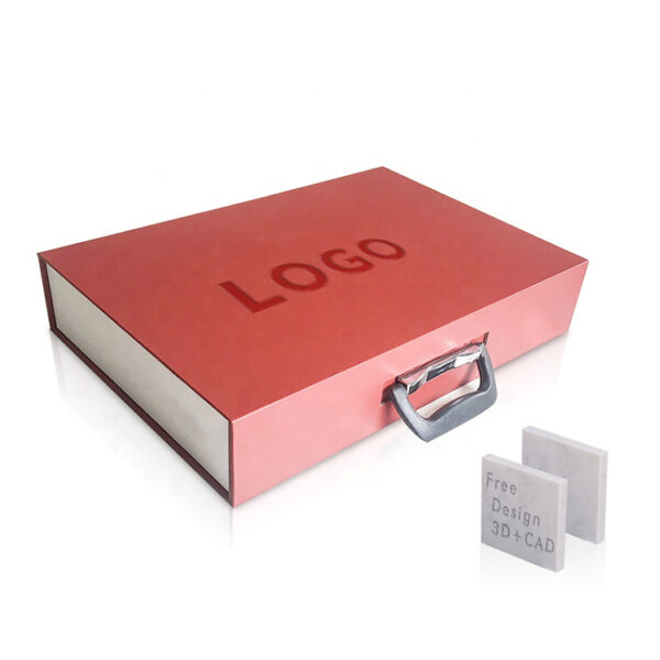 Red Stone Sample Portable Display Box, Quartz Stone Sample Suitcase
