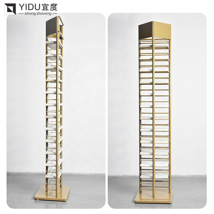 Ceramic Tile Metal Display Racks Golden Tower Marble Quartz Stone Display Stand