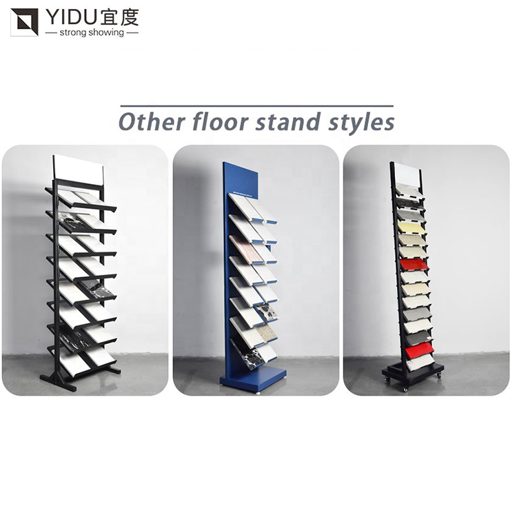 Ceramic Tile Metal Display Racks Golden Tower Marble Quartz Stone Display Stand