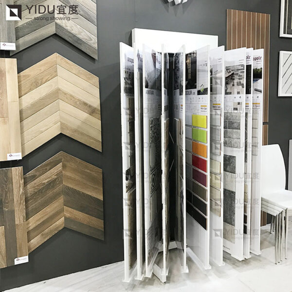 Mosaic Tile Wood Floor Metal Flip Display Stand For Showroom