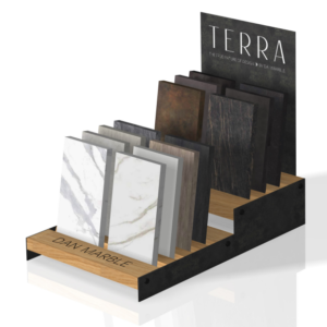 Simple Ceramic Tile Display Stand With Multiple Slots Laminated Wooden Display Stand