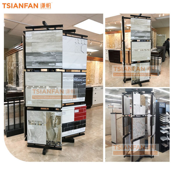 Hot selling rotatable floor stand for showroom Tile quartz stone rotating display rack floor display stand - 图片 4