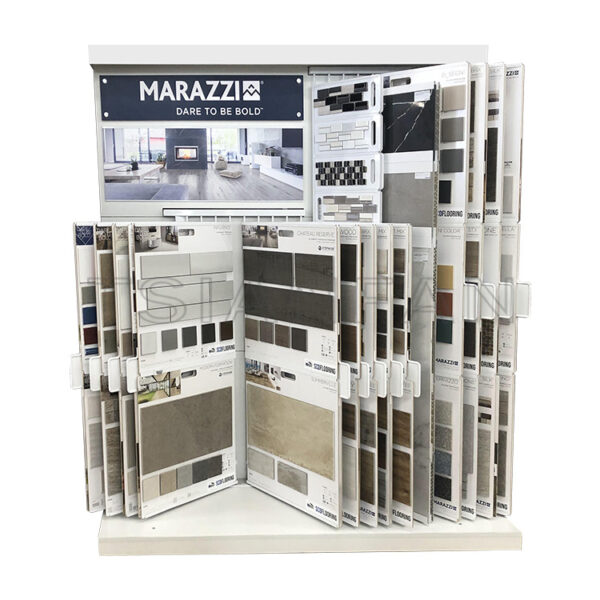Exhibition hall vertical page turning metal tile display rack-MF013