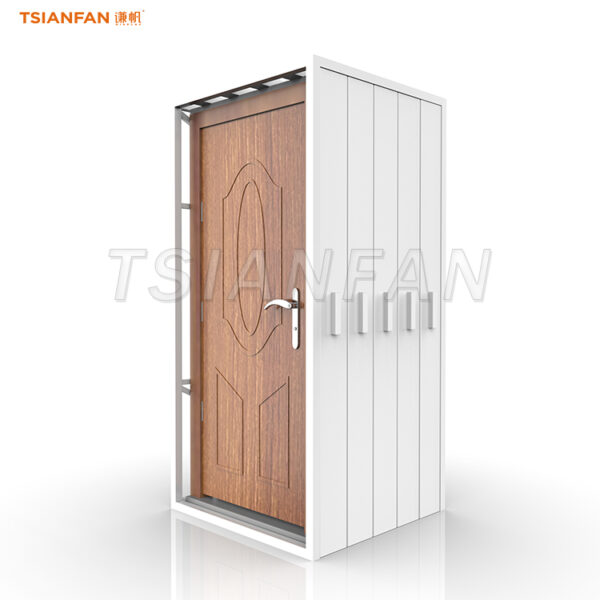 KK002-Wooden door metal frame sliding display stand ideas - 图片 3