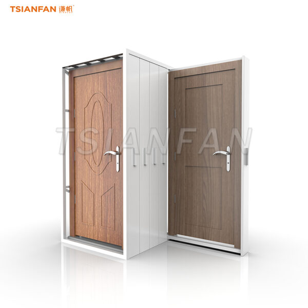 KK002-Wooden door metal frame sliding display stand ideas