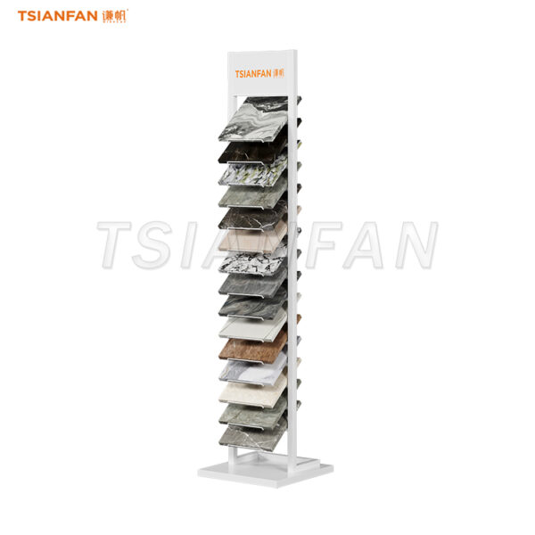 Large Floor Rack High-capacity white quartz stone floor racks for large showroom spaces ...