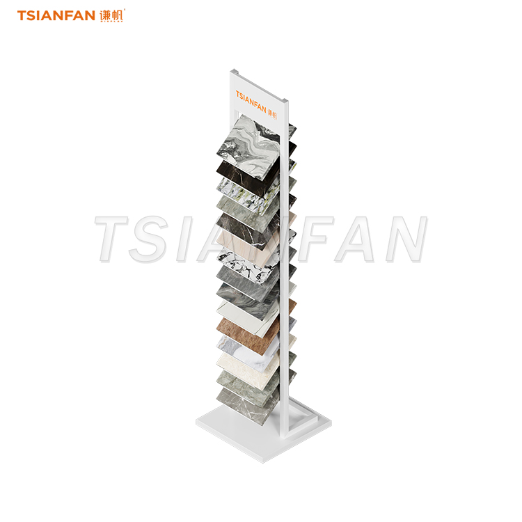 Large Floor Rack High-capacity white quartz stone floor racks for large showroom spaces ...