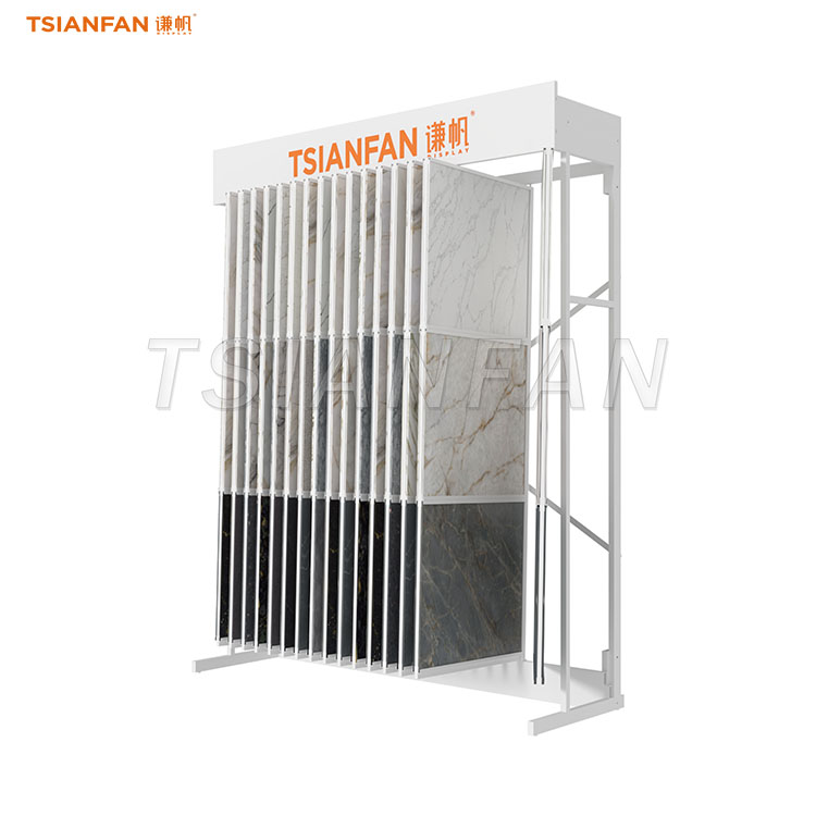Custom branded page-turning tile rack with logo panels-CF095