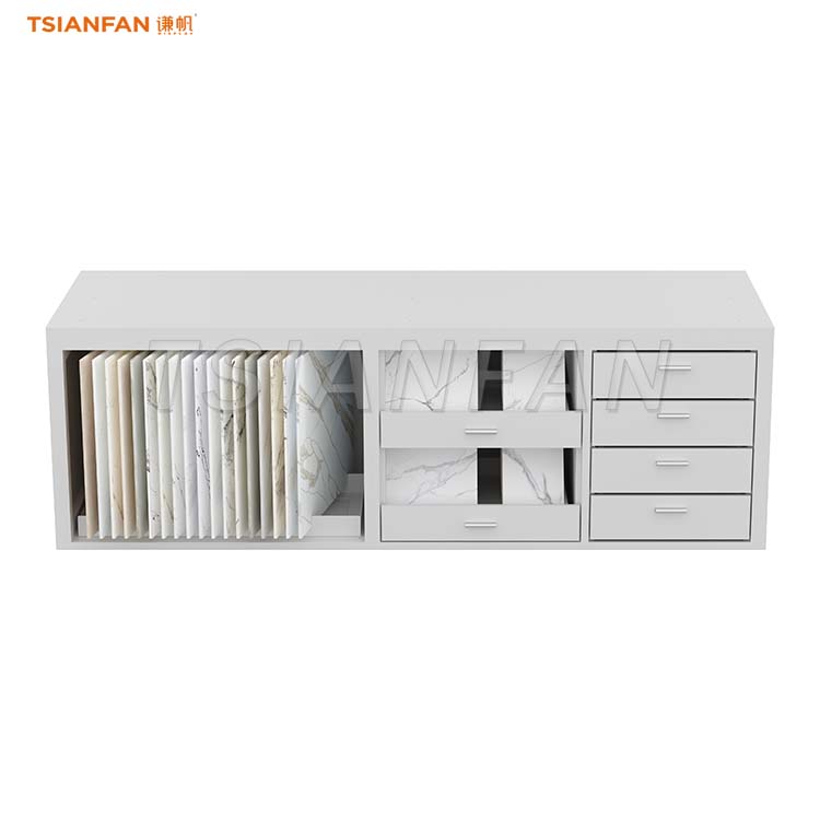 Multi-functional tile display with drawer and sliding combination